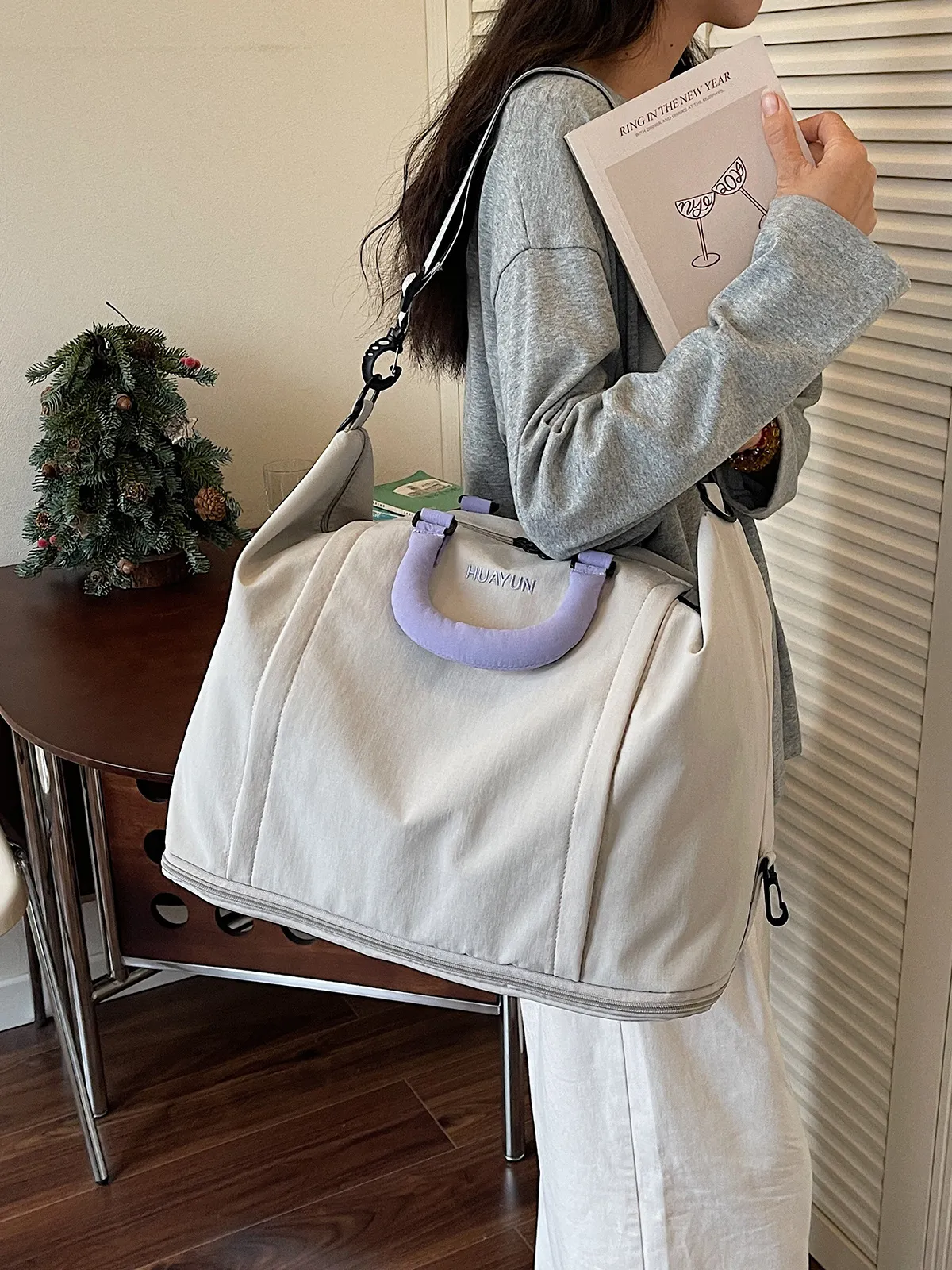 一件代发 可扩容旅行包女 软提手干湿分离健身包 短途出差待产行李袋可套拉杆